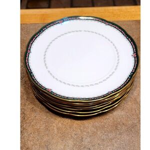 Noritake Bone China Belcourt 4710 Salad Plates Set of 4 Gold Rim Floral Pattern